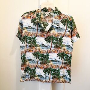 Reyn Spooner Guy Buffet Collection‎ Top XS Tropical Hawaiian Beach Palm Tree